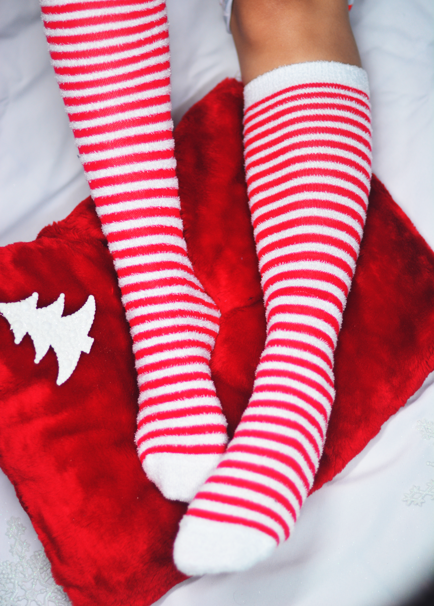 Media de Navidad Larga Rayas Blancas y Rojas