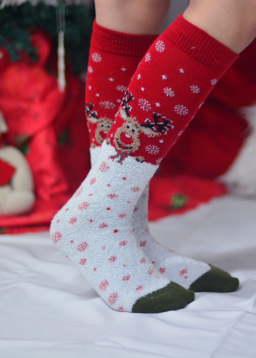 Media de Navidad Larga Reno Roja con Blanco