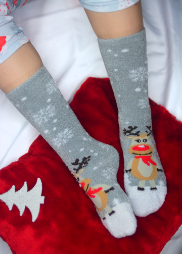 Media de Navidad Larga Reno Gris