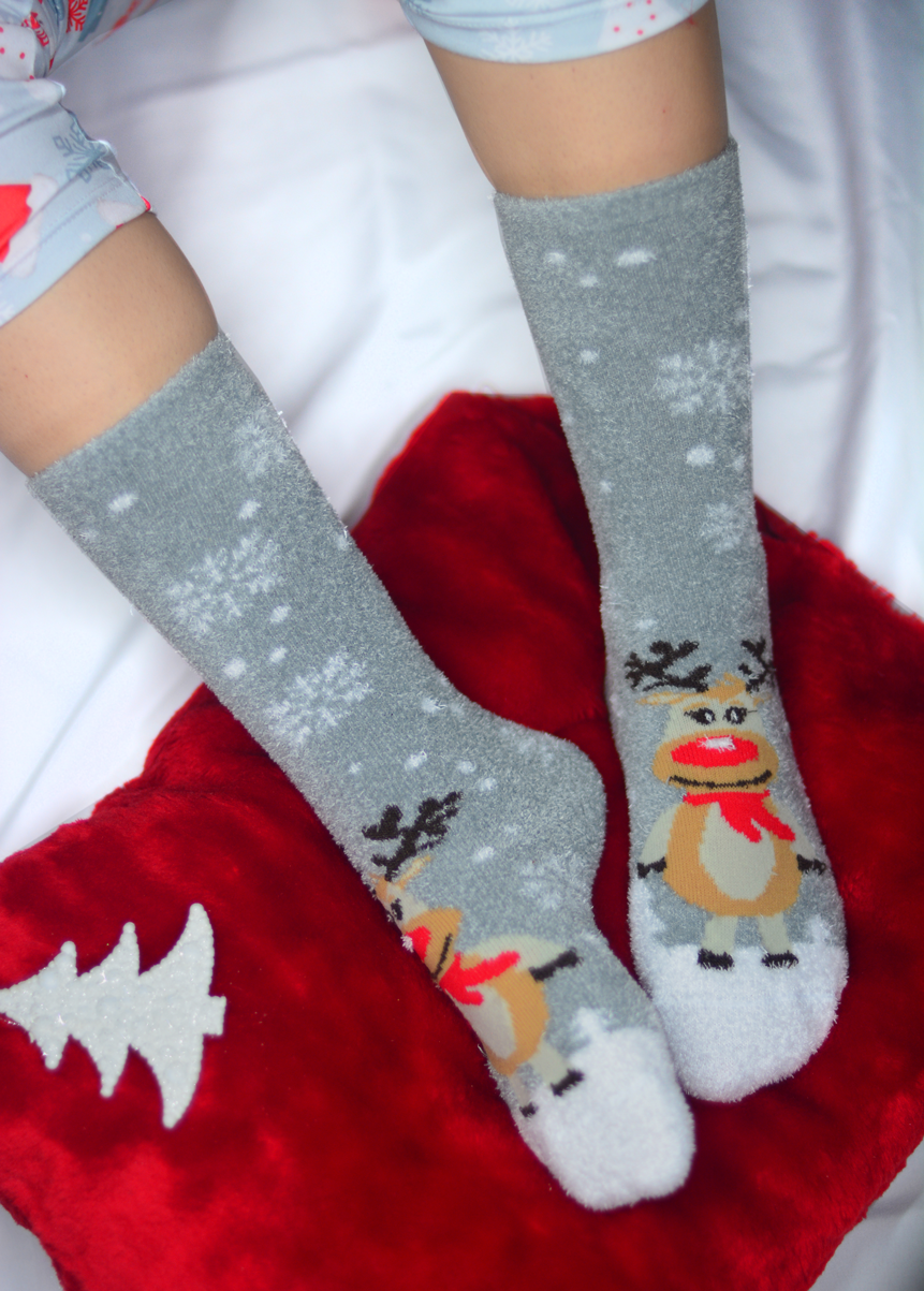 Media de Navidad Larga Reno Gris