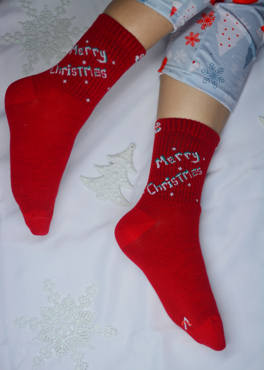 Media de Navidad Merry Christmas Roja
