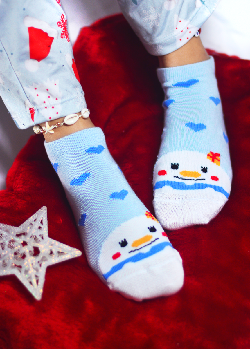 Media de Navidad Tobillera Muñeco de Nieve Azul Claro