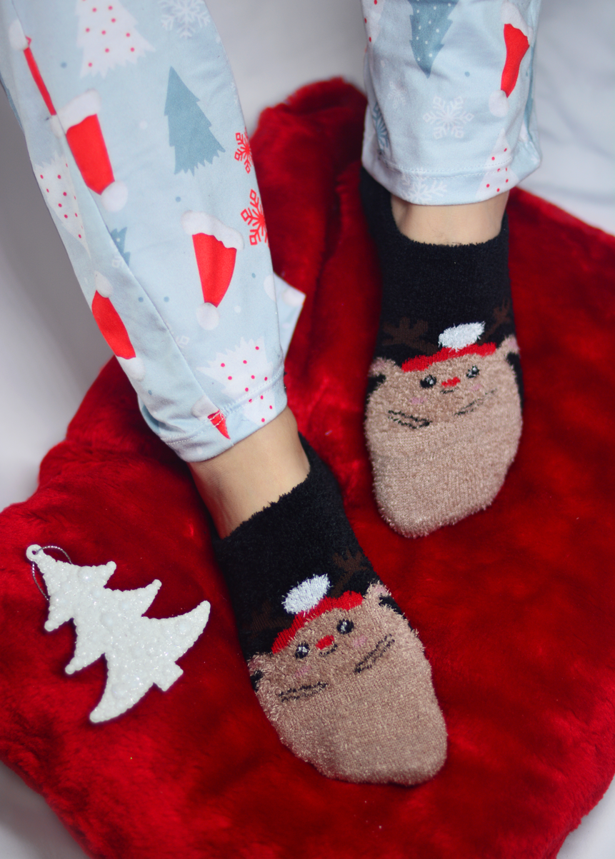 Media de Navidad Talonera Chenille Negra